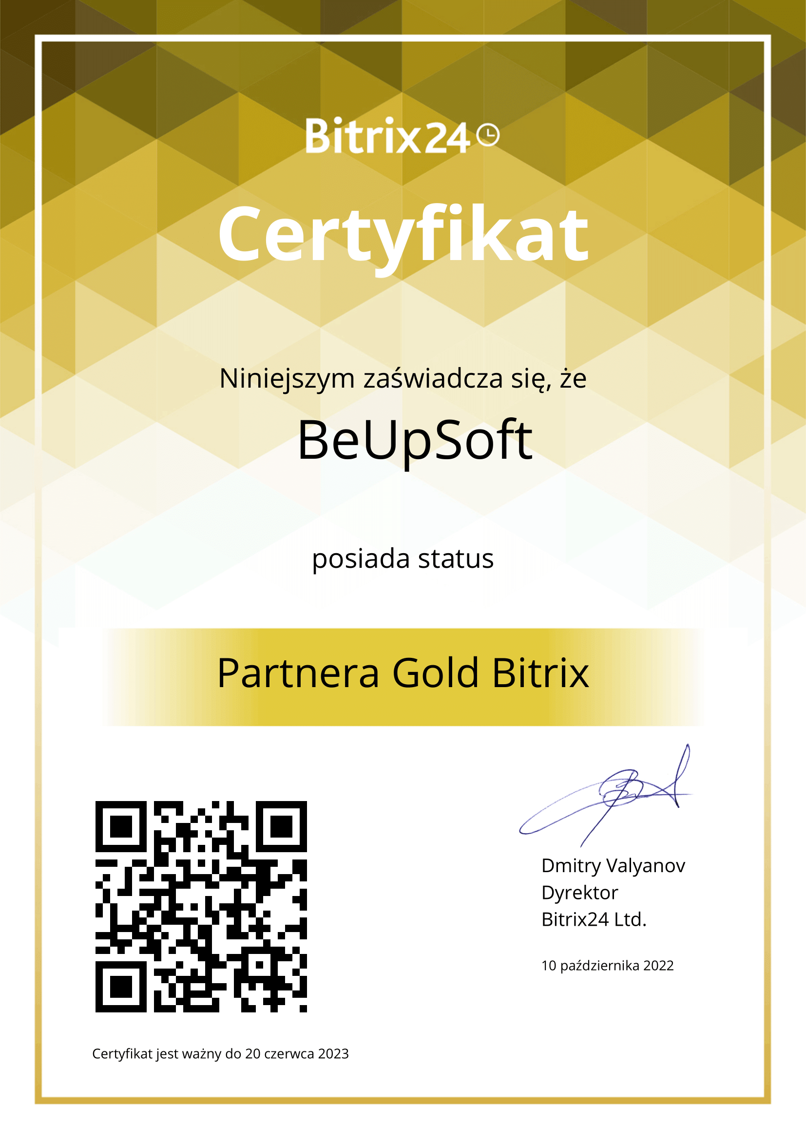 Złoty certyfikat Bitrix24